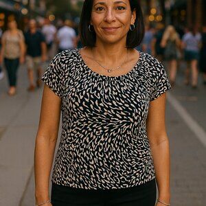 Worthington Large Petite Cap Sleeve Black & White Top